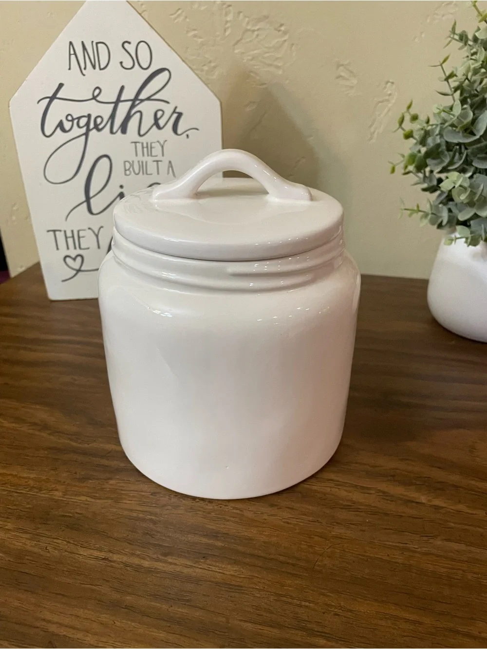 Rae Dunn White Ceramic Canister with Black 'HOLD' Lettering